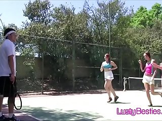 Tennis coach cocks kinky teens on the court